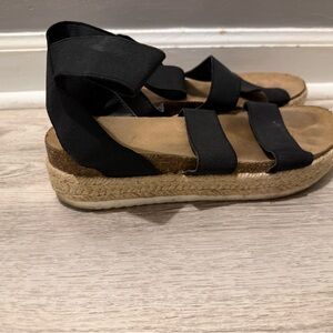 Time and Tru Black Elastic Espadrille Platform Sandals - Women